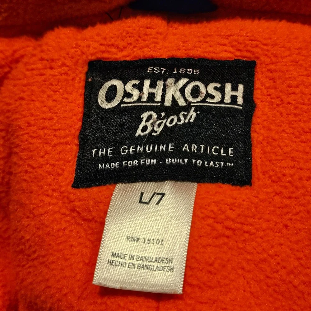 OshKosh B'gosh Boys Blue Black Colorblock Fleece Lined Hooded Puffer Jacket L 7